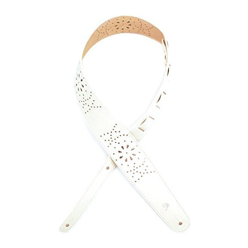 D'Addario L25W1502 White Perforated Leather Guitar Strap 0