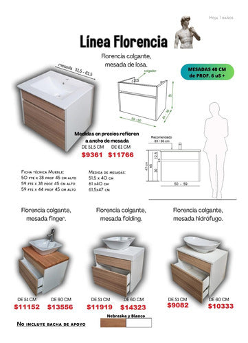 Genérica Mueble Para Baño Colgante De 60 Cm Con Mesada De Folding 4