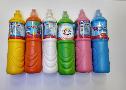 Temple Tempera Bottle 750ml Garden School Colors X 5 + 2 Fluo 1