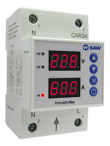 BAW Protector Tension Monofasico 63A Digital Din Volt Amper 0