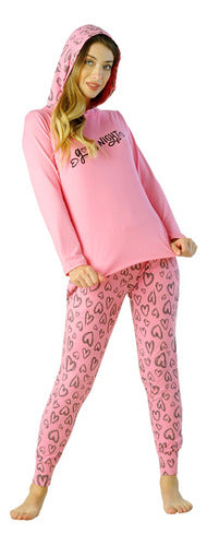Women's Winter Hooded Pyjama Set with Soft Jacket and Heart Print Pants 8