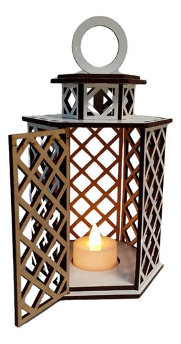 White Laminated MDF Lantern with LED Candles 0