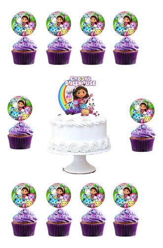 Gaby La Casa De Muñecas Pack Topper De Torta Y 12 Cup Cake 0