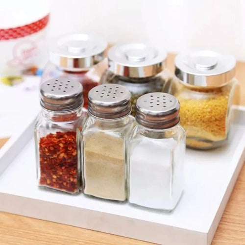 Square Glass Salt Shaker with Stainless Steel Lid 1