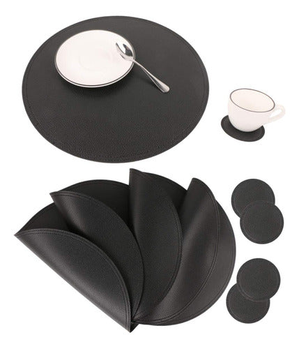 Home Love Round Eco Leather Individual Table Mat Set of 4 0