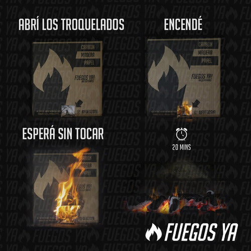 Fuegos Ya 4kg Autoencendido Carbón + Madera + Papel X4 2