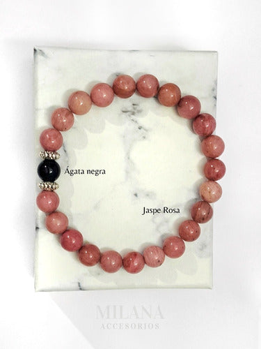 Milana Accesorios Pink Jasper and Black Agate Bracelet with Natural Stones Custom Fit 2