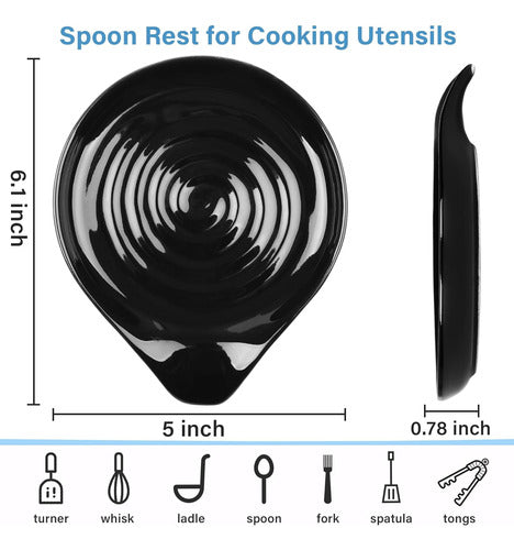 Ineibo Large Ceramic Spoon Rest, 13 Cm, Heat Resistant, Black 1