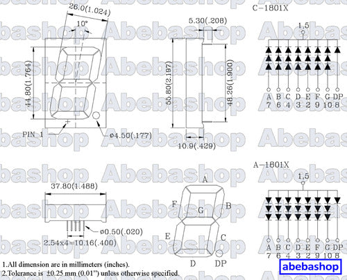 Abebashop Pack 4x Display Led 7 Segmentos Cc Rojo 1.8 Pulgadas 2