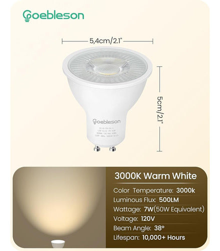 Goebleson 10-Pack Adjustable GU10 LED Bulbs, 3000K Warm White 2