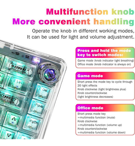 CC Mall Teclado Mecánico Inalámbrico Transparente Al 60%, Teclado Personalizado Intercambiable en Caliente 1