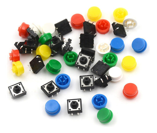 30 Push Button Switches + Assorted Caps 12x12x7.3mm 1