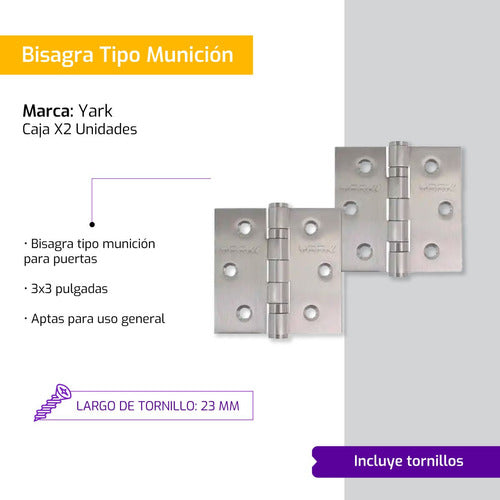 Yark Bisagra Munición Tipo Libro 76x76mm Acero Inox Caja X2 Uni 1