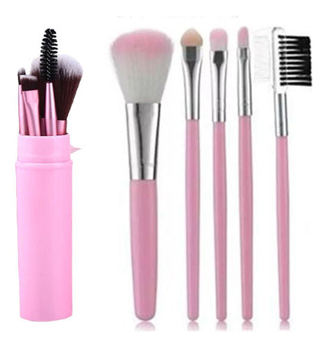 Make Up Set of 5 Synthetic Hair Makeup Brushes with Cylinder Case 0