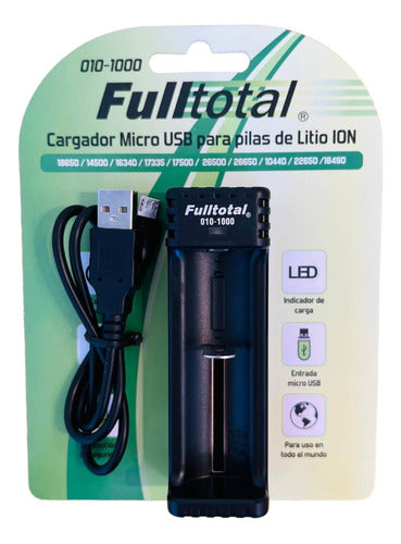 Cargador Full Total P/ Pilas Litio 18650 16340 14500 26500 1