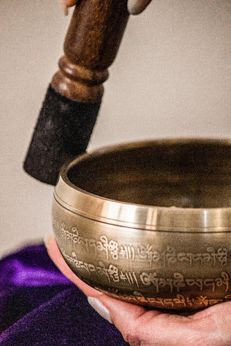 Tibetan Singing Bowl Set 13cm - Engraved Pillow Mallet Pyrography 2
