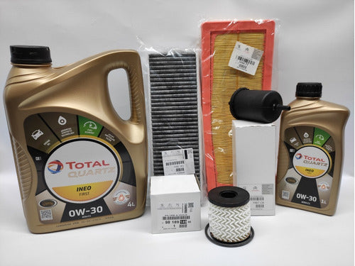Kit 4 Filters + Total Ineo 0w30 5L Oil Citroen Grand Picasso THP 0