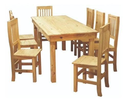 Elcarpintero Dining Table of Pine 160x80 with 6 Rectangular Hindu Chairs 0