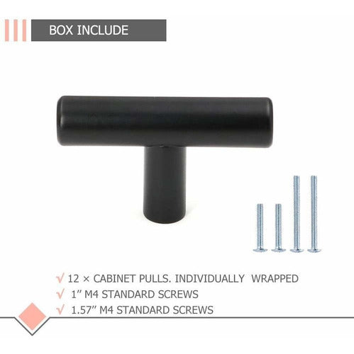 LONTAN 12 Pack Matte Black Cabinet Knobs - LS201BK Modern T Cabinet Knobs 3