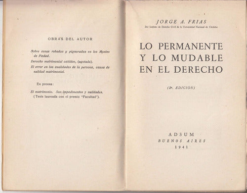 1941 Lo Permanente Y Lo Mudable En Derecho Jorge Frias Adsum 1