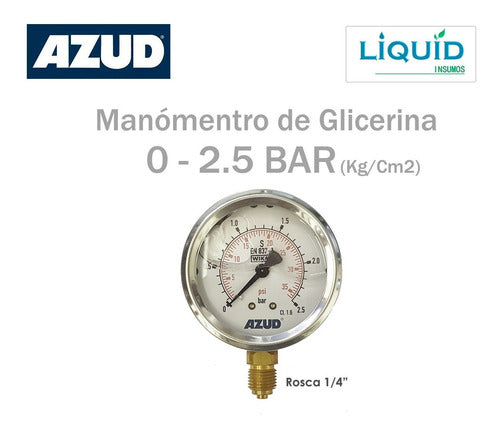 Azud Manometro Con Baño Glicerina 0 A 2.5 Bar /kg Rosca 1/4 Riego 1