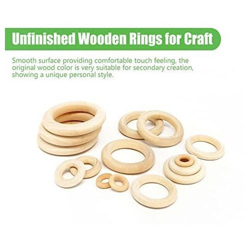 Hanwer Natural Wooden Rings for Crafts - 100u Pack 5 Sizes 2