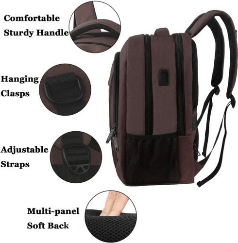 Matein Slim Anti-Theft Notebook Backpack with USB Port - Brown 4
