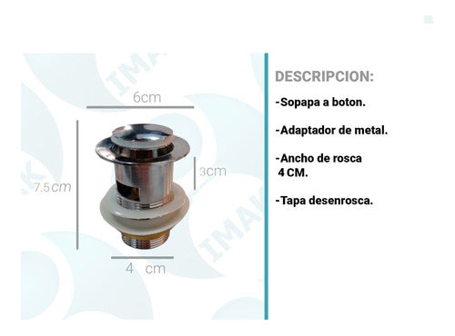 Imak Sopapa Desagüe Boton Click Clack 1-1/4 Con Desborde 1