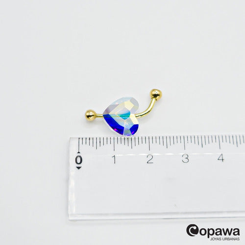 18k Gold Belly Button Piercing - 12mm Swarovski Heart Crystal 3