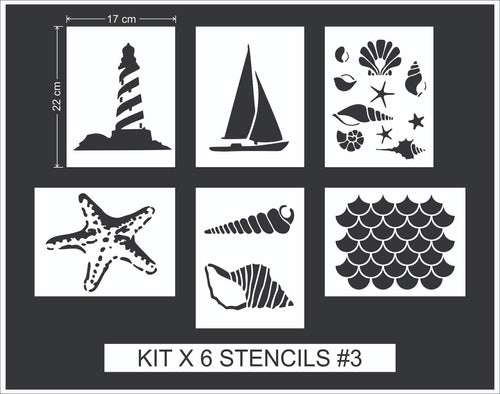 Noreste Ideas Stencil Kit 6 Assorted Marine Line 17x22cm 2