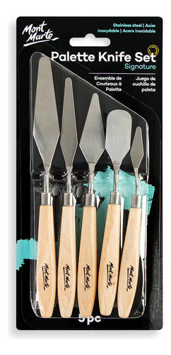 Set De 5 Espatulas Metalicas Cromadas Con Mango De Madera 0