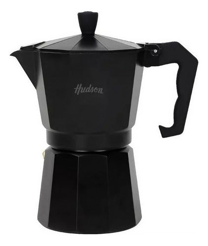 Hudson Italian Black Coffee Maker, Aluminum, 9 Cups 45ml Each 0