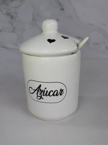 Poupee Deco White Ceramic Sugar Bowl with Lid and Spoon 7