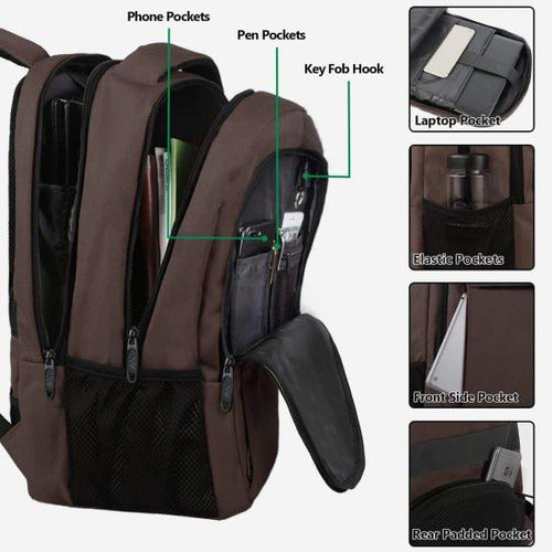 Matein Slim Anti-Theft Notebook Backpack with USB Port - Brown 5