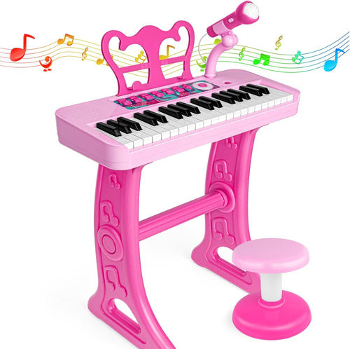 Amy & Benton Piano Rosa Para Niñas De 3- Con Silla Incluida 0