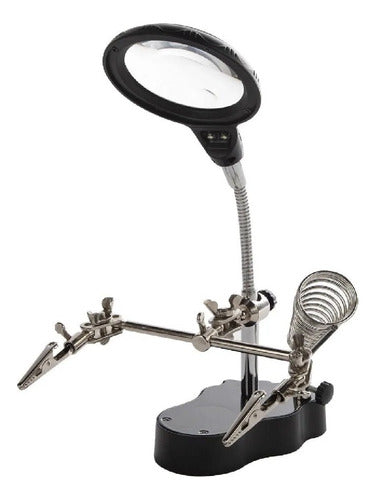 LED Lighted Magnifying Glass with Tweezers, Soldering Support Stand, and Alligator Clips 0