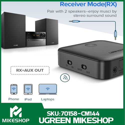 Transmisor Receptor Bluetooth 5.0 2 En 1 Apt-x Usb / Ugreen 5