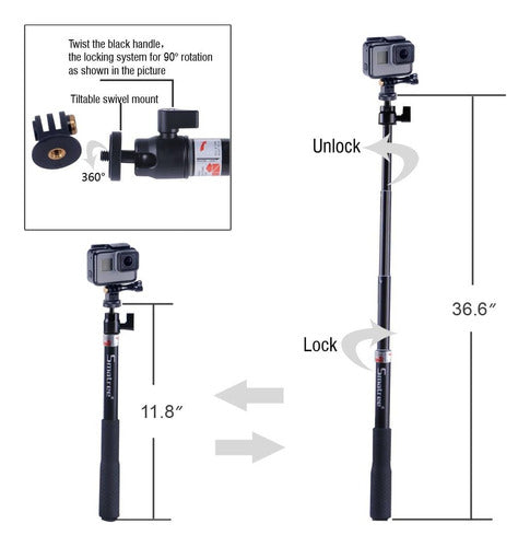 Smatree Q3 Selfie Stick Telephoto with Tripod Compatible 4