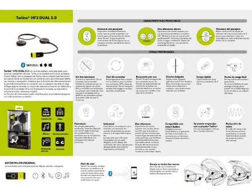 Intercomunicador Bluetooth Para Cascos Twiins Hf 3 Dual 5.0 1