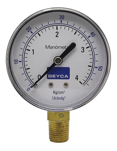 Beyca Manometer 4 Kg 63mm 1/4 BSPT Below Gas Air Water 0