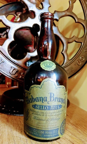 Botella Antigua Habana Brandy Vacia Etiquetas Originales 0