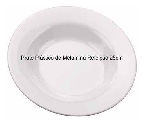 Kit 18 Prato Refeição Melamina Fundo 25 Cm Branco Promoção 1