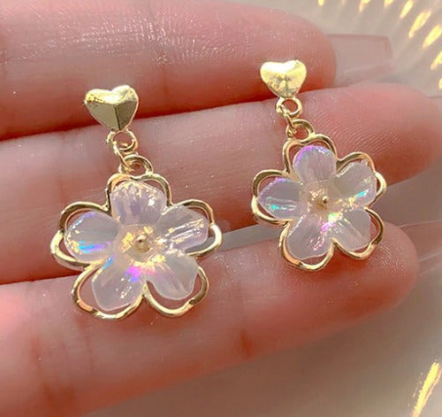 Kimochi Holo Flower Earrings - Kawaii Korean Holographic Floral Hoop Earrings 1