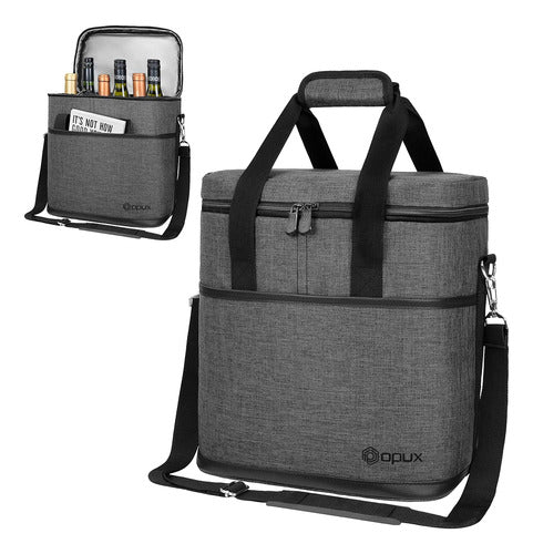 Opux Portable Insulated Wine Tote for 6 Bottles, Charcoal Gray 0