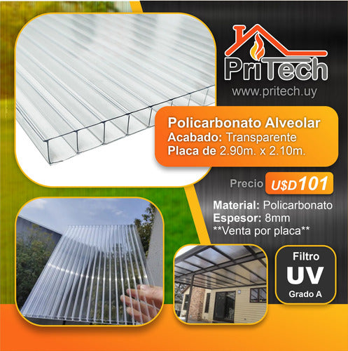 Policarbonato Alveolar 10mm Filtro Uv Placa 2.1 X 2,90 M 5