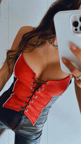 Moda Glam Corset Top Ajustable Engomado Mujer Cuerina Dama Engomado 0