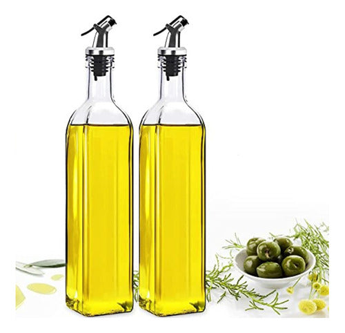 Generic Set of 2 Oil and Vinegar Bottles Glass Stainless Steel Spout Countertop 1