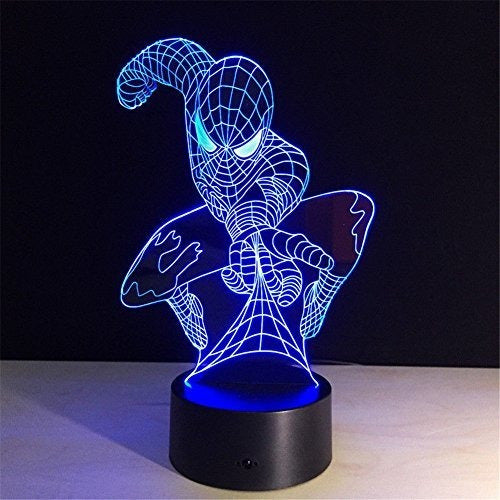 Luz Nocturna 3d Óptica De Spider Man Botón 7 Colores Niños 3