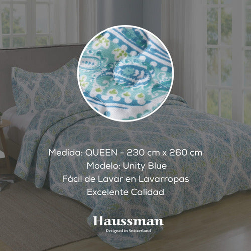 Haussman Unity Blue Quilt 230x260 Queen + 2 Pillowcases 70x50cm Vip 1
