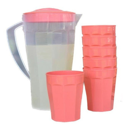 Plastic Pitcher with 6 Faceted Glasses Colorful Design 1